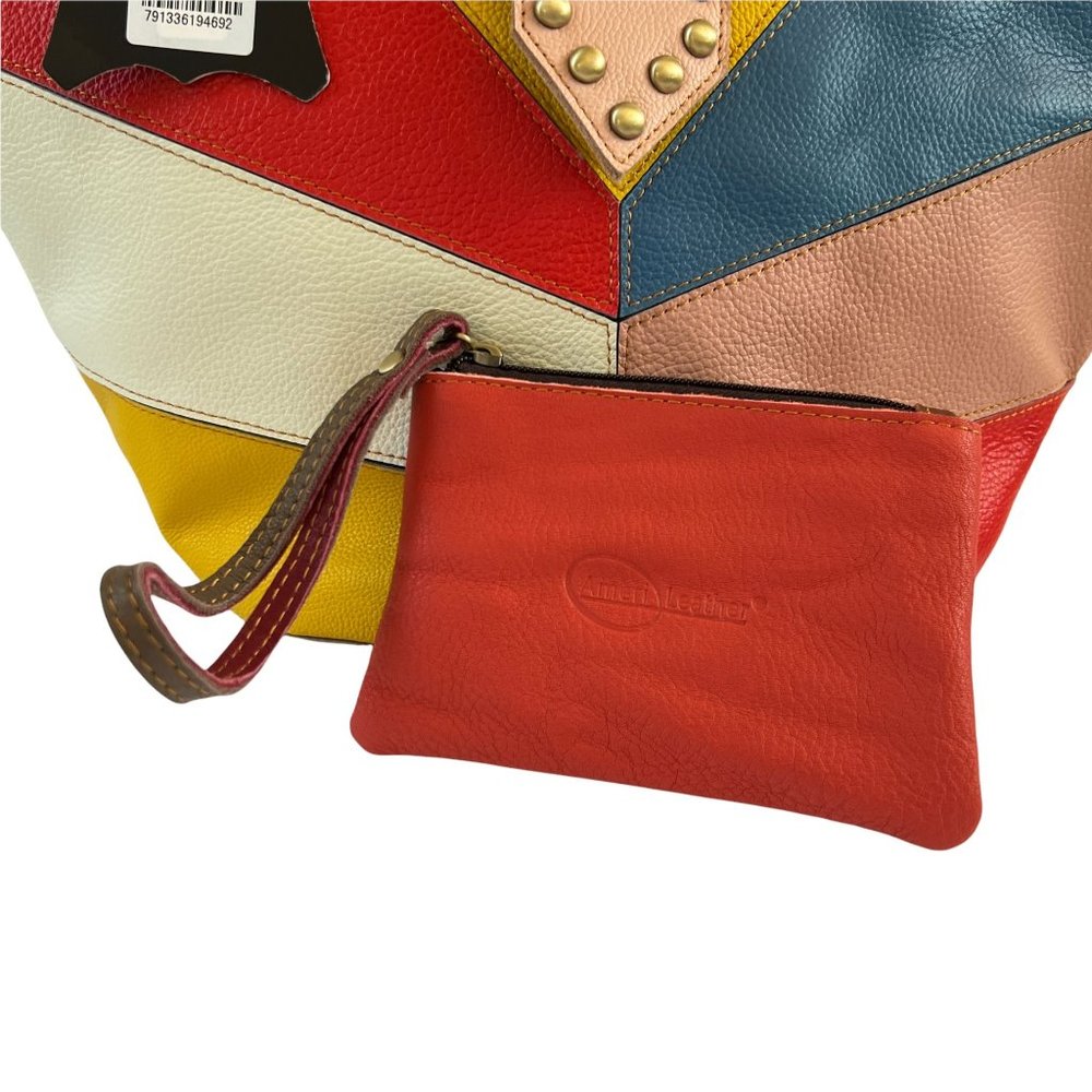 NWT AmeriLeather Thea Leather Tote Bag Boho Colorful Purse Studs Brass P… - Picture 4 of 14
